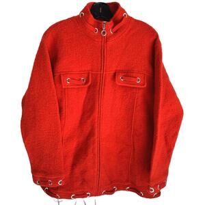 Lisa International Women's Red Boil Wool Zip-Up Outerwear Jacket -1X